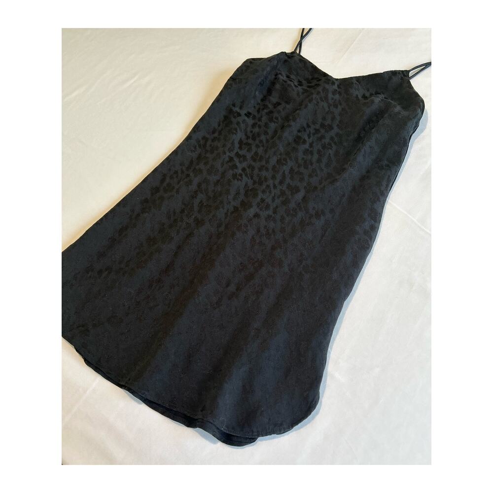 Topshop Leopard Print Jacquard Black Spaghetti Strap Mini Dress Slip Size 0 XS